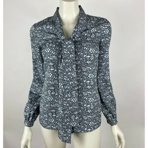 Tory Burch Silk Nicki Bow Blouse Long‎ Sleeve Button-Up Floral Top Shirt Women 0